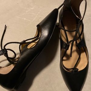 𝅺NEW Saks Fifth Avenue 'Estyn' Black Lace Up Point Flat